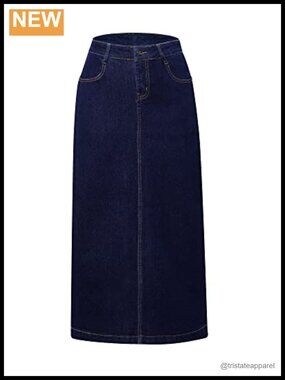100% Cotton Maxi Pencil Jean Skirt High Waisted A-Line Long Denim Skirt